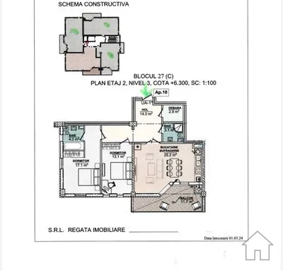 Apartament 2 camere, 83 m², Botanica, str. str. Dacia